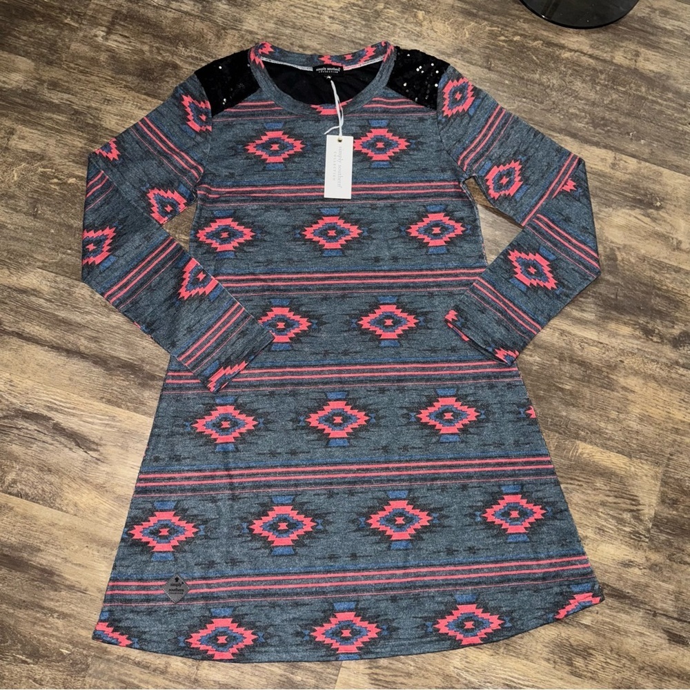 🛍️2/$10🛍️  Simply Southern Gray and Pink Patterned Dress